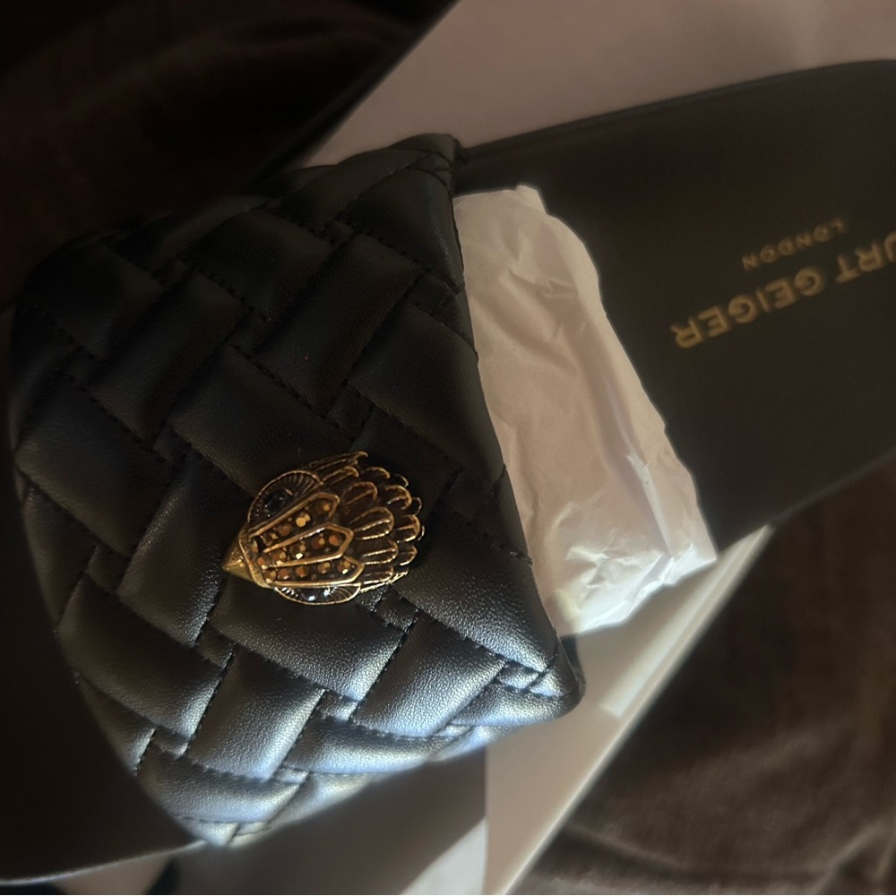 Kurt Geiger Black Quilted Slides with Gold Detail